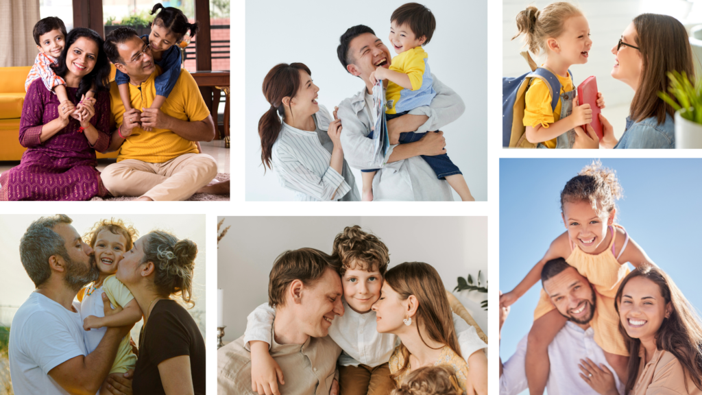 Families of different kinds sharing happy moments