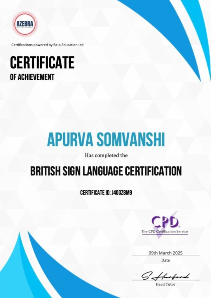 Certificate: British Sign Language Certification