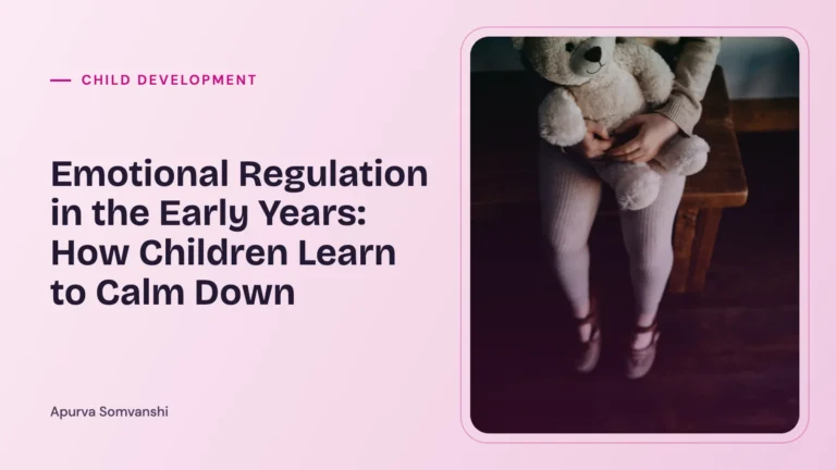 Emotional Regulation in the Early Years: How Children Learn to Calm Down — A little girl sits on a wooden bench holding her teddy bear.