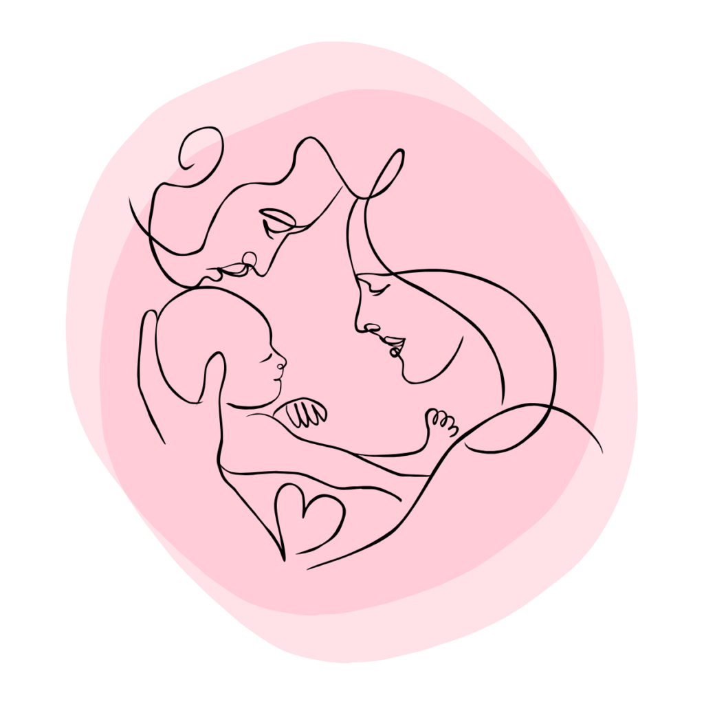 Line drawing of a parent holding a child