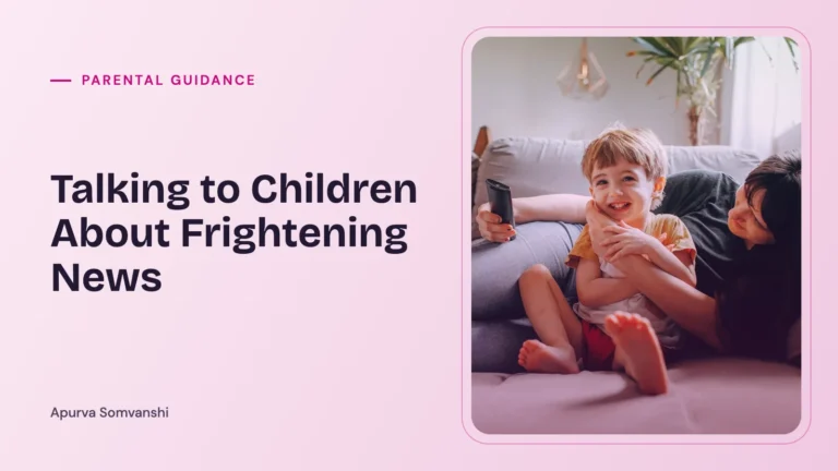 Talking to Children About Frightening News — A mother and her child sit close together on a sofa at home.