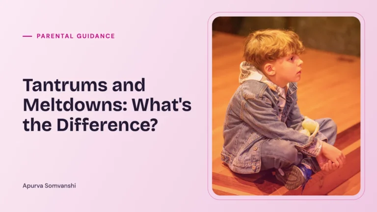 Tantrums and Meltdowns: What's the Difference? — A child in a denim jacket sits cross-legged on a wooden floor, looking away.